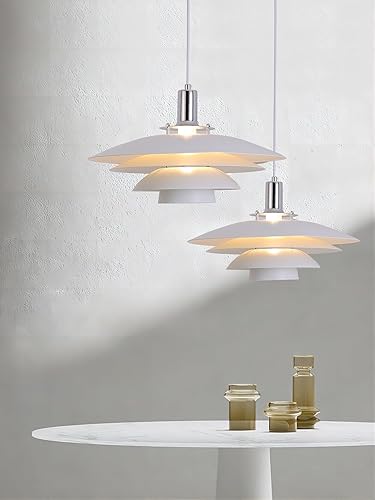 Miniatura 4 de Lámpara colgante moderna de mediados de siglo, lámpara de techo colgante nórdica de 15 pulgadas con pantalla de metal de 4 niveles, base E26,