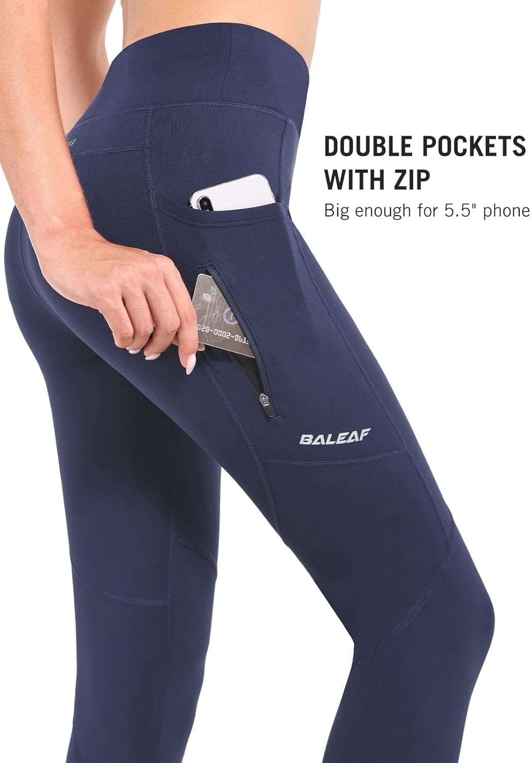 baleaf Women's Fleece Lined Leggings Water Resistant Winter Clothes Running Tights Cold Weather Hiking Pants Zip Pockets - Image 2