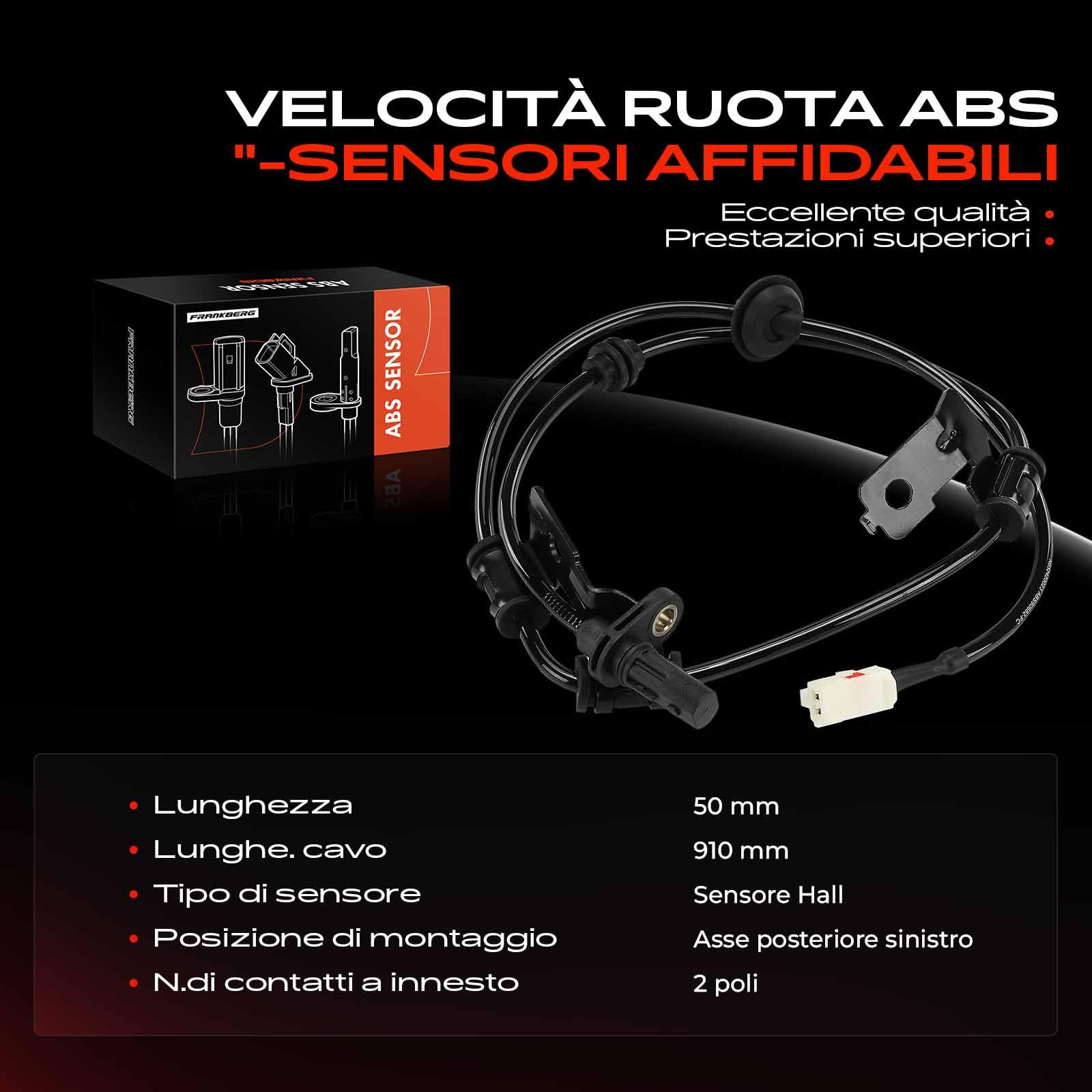 Frankberg Sensore Velocità Ruota ABS Sensore ABS 2-Poli Compatibile con Carens IV 1.6 GDi 1.7 CRDi 2.0 GDi 2013-2025 Replace# 31982,90682