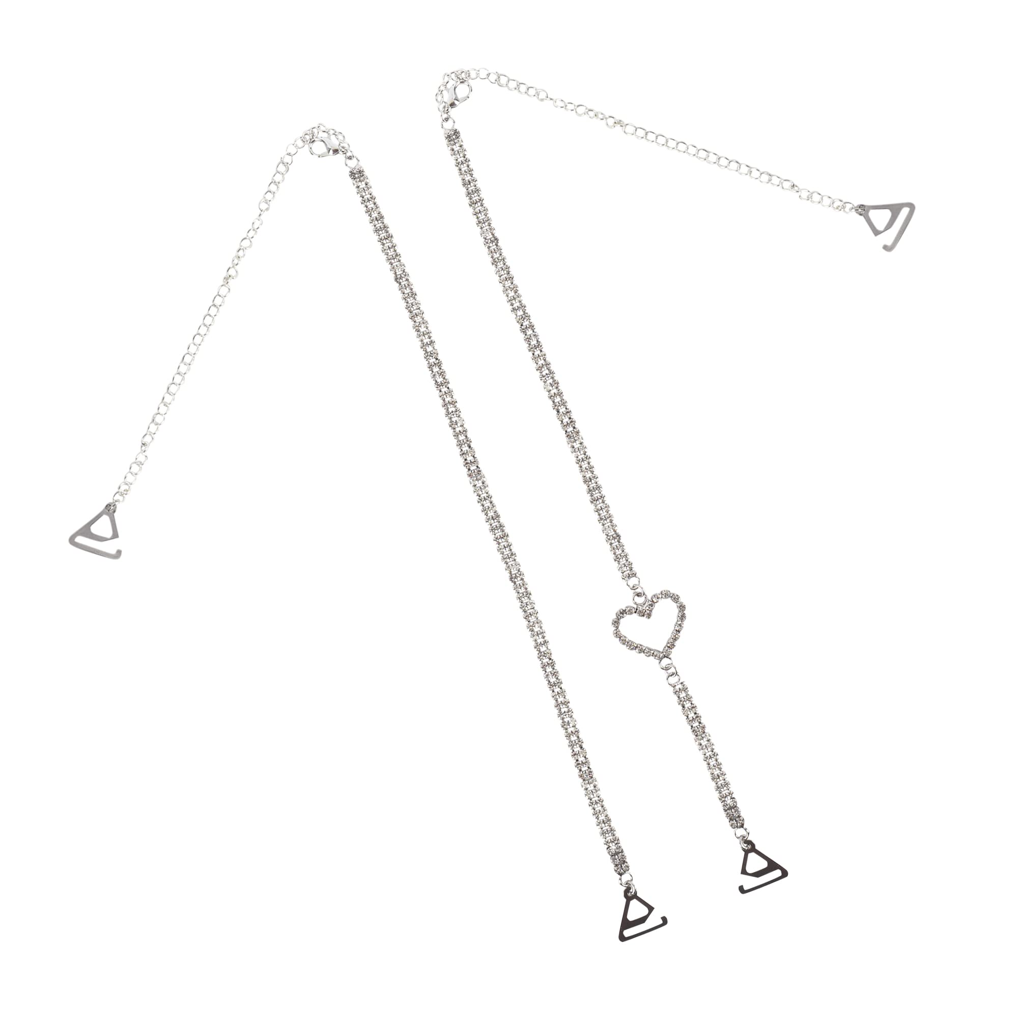 tie n buckle Decorative Adjustable Bra Straps 1 Pair of Single Row Crystal Bra Underwear Shoulder Straps Dress Straps for Strapless Dress, Silver Heart Design-picture-10
