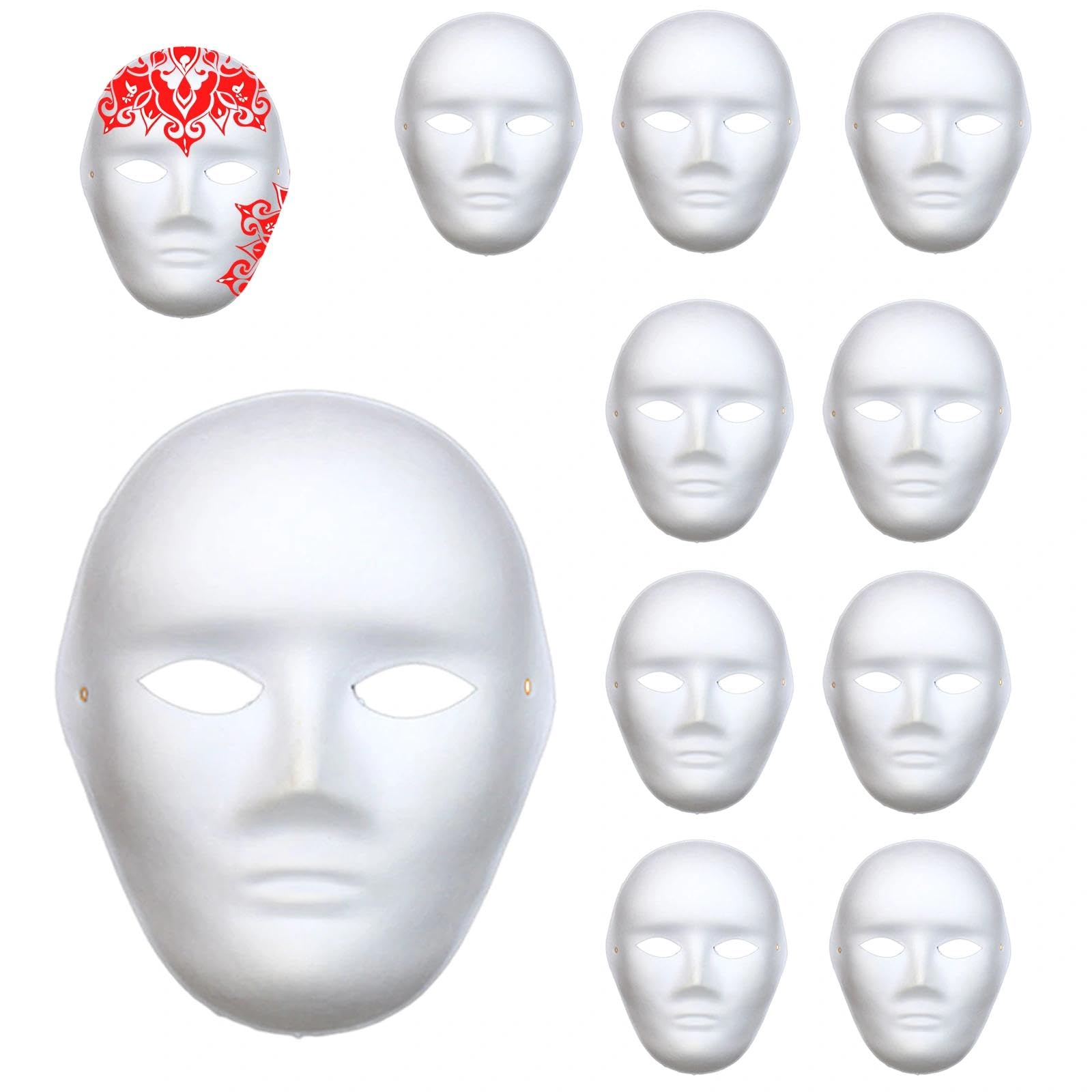 Eulihent 10 Pcs DIY White Paper Masks Blank Masks Plain Face Masks to Decorate Masquerade Mask Pulp Blank Mask for Painting Blank Full Face Mask for Carnival Cosplay Halloween Christmas Dance Party