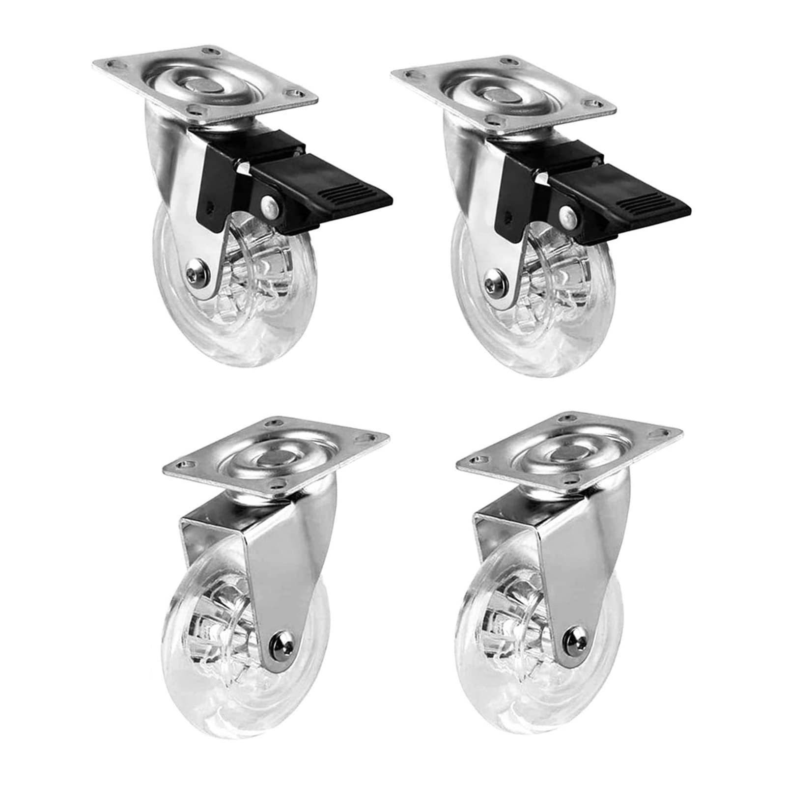 GYEQXKT Industrial Polyurethane Swivel Wheels 4pcs Set (2 with Brakes 2 without) - 75mm/3in 360° Rotation Transparent Universal Casters for Easy Movement
