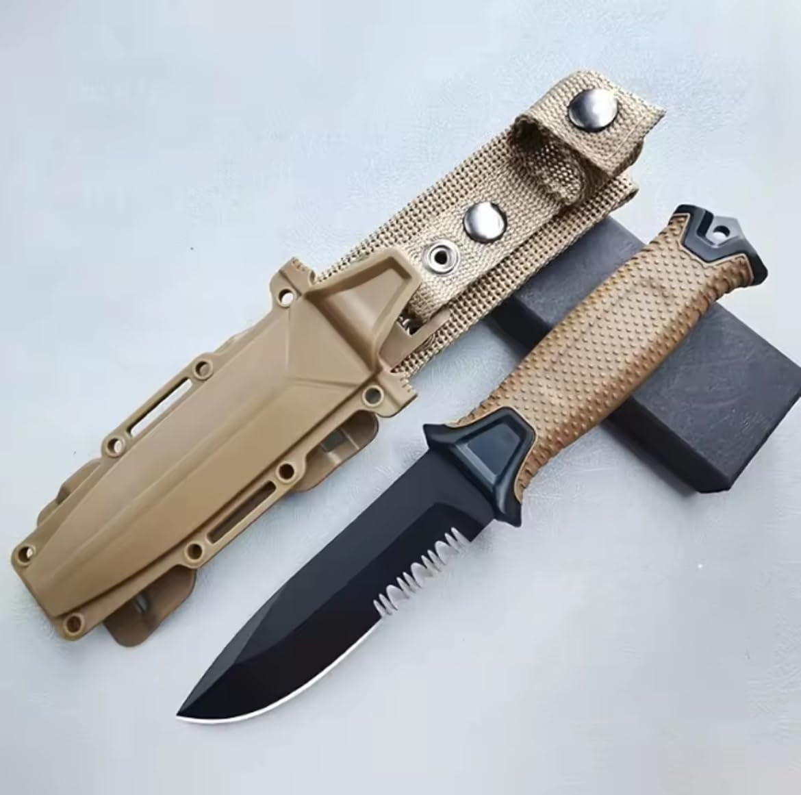 Générique Couteau de survie en acier inoxydable à lame fixe (Marron (lame lisse))