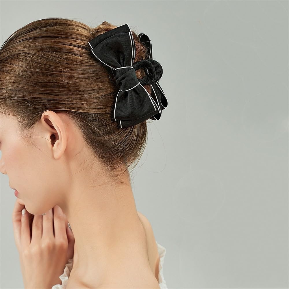 Haarspangen Damen Doppelseitige Schleife Shark Clip Damen Haarklammer(Black)