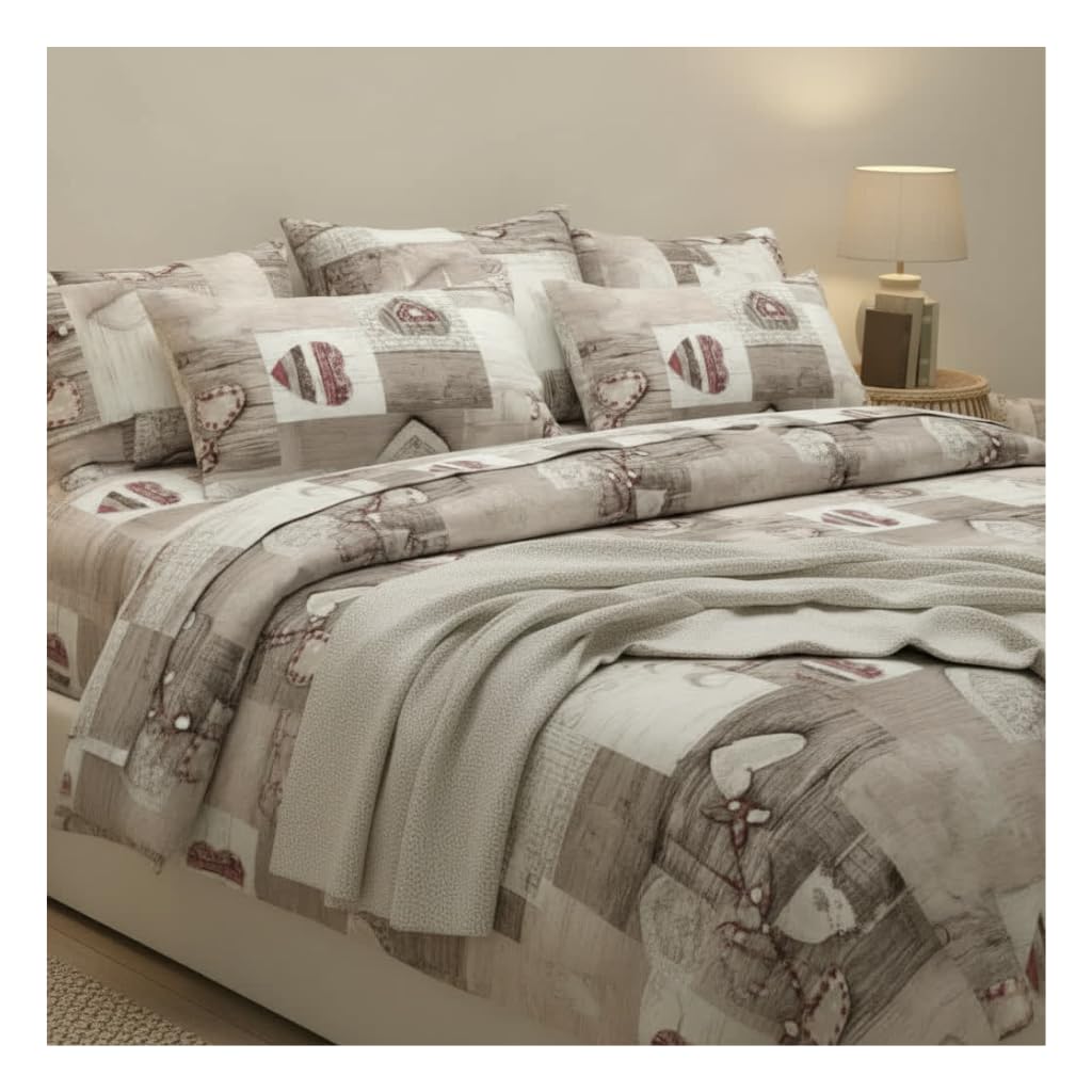 Diadema Completo Lenzuola Matrimoniali in Misto Cotone – Set Letto con Lenzuolo Sopra, Lenzuolo con Angoli e 2 Federe – Fantasia Cuori Shabby Chic Romantica, Morbido e Resistente (Cuori Rossi)