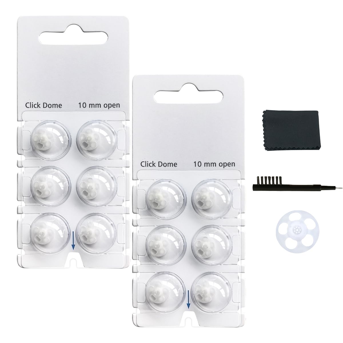 Click Dome 10mm Open for Connexx/Siemens,Signia and Rexton RIC Hearing Aids with Cleaning Brush Tools (10MM)