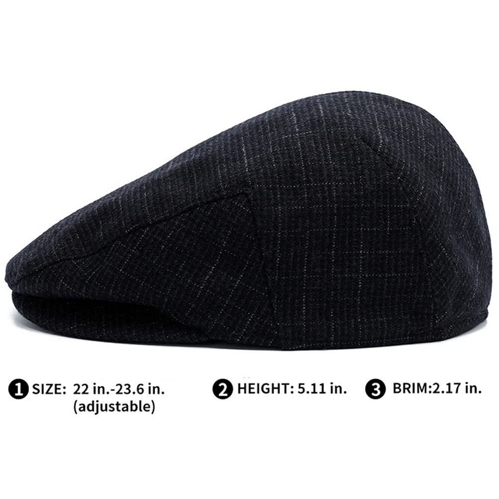 Men's Newsboy Cap with Earflaps Flat Ivy Caps Gatsby Golf Cabbie Hats (Dark Square)