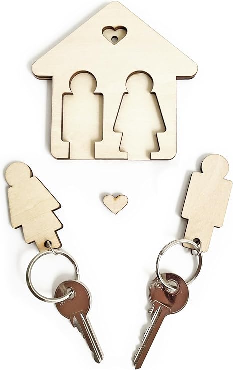 LAC EVERYTHING EVERYWHERE Llaveros para Parejas de Madera en Forma de Casita 10×10 - Regalo Aniversario Pareja - Llavero Casa Nueva Regalos Originales para Mujer y Hombre