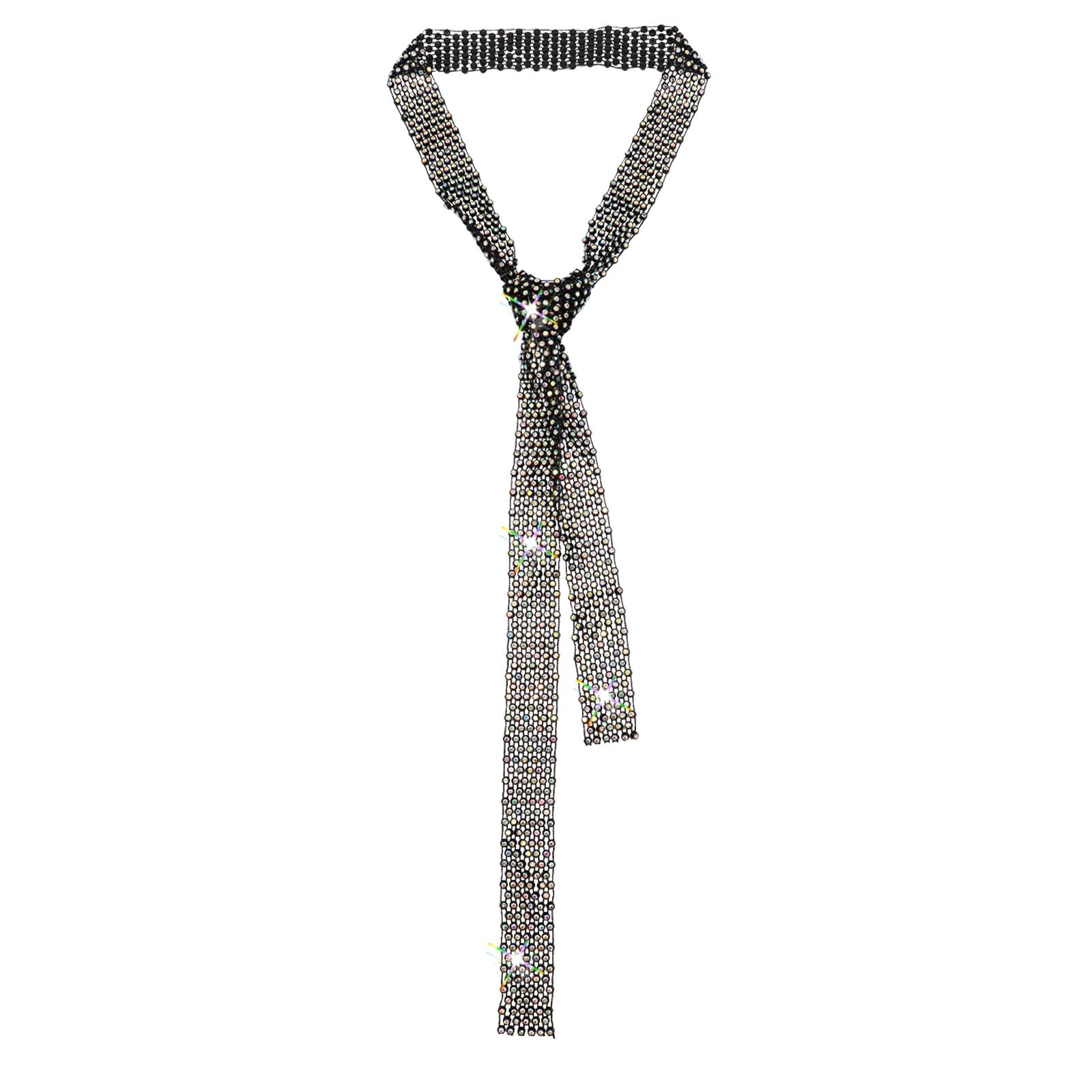 LJBFNN Ties for Women, Sparkling Rhinestone Womens Tie Long Thin Crystal Necktie for Party Prom Wedding Cosplay Beach Daily