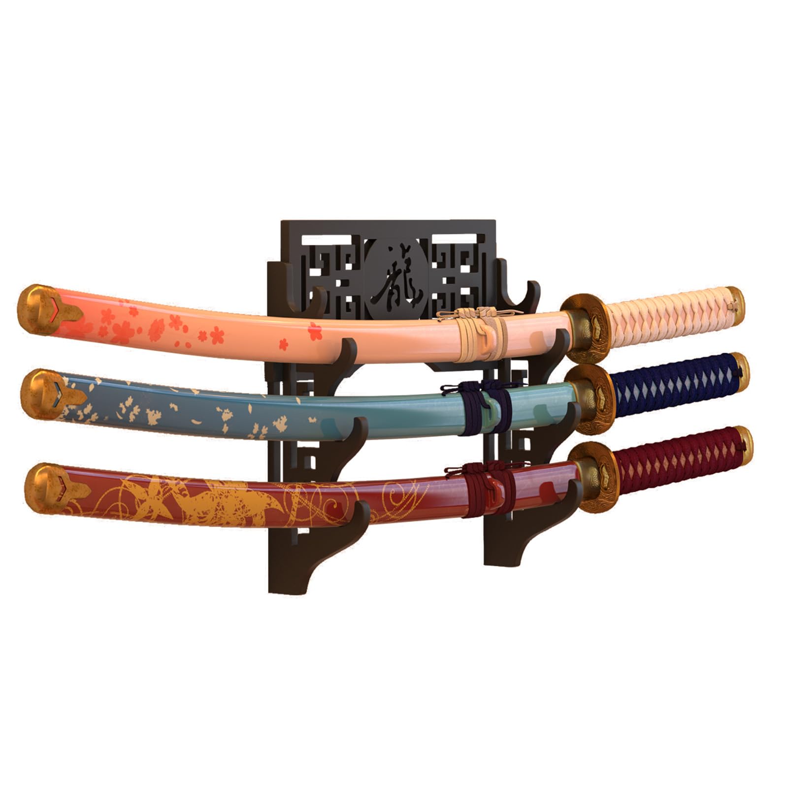 Support Pour Katana Samouraï 2 Niveaux Noir - 37x25cm, En Bois Compressé, Pour Affichage Horizontal