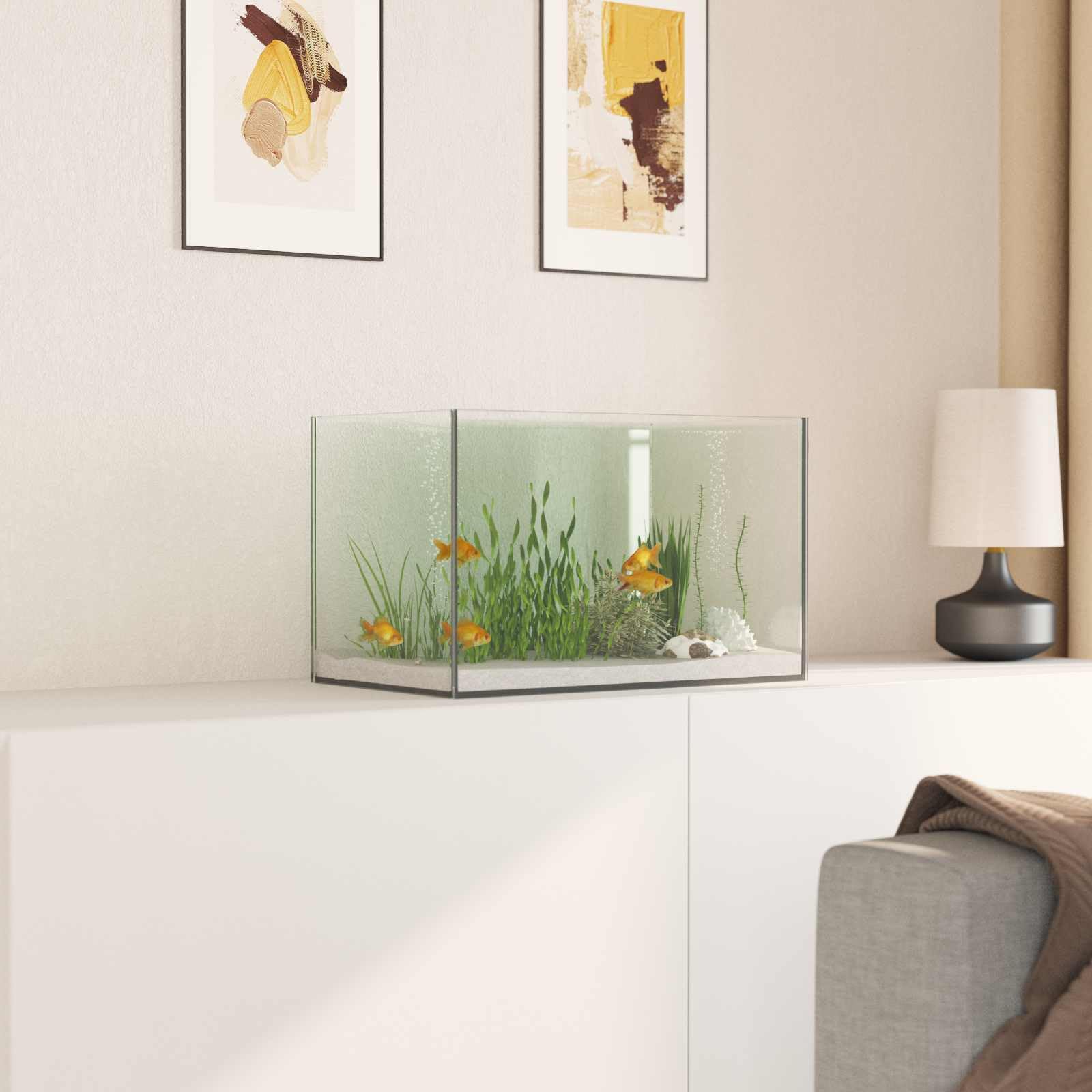 Aquarium mit Speicher Transparent 40 x 25 x 25 cm Glas Wasserbecken für Aquascape und Fischzucht, stabiles Terrarium mit LED Beleuchtung, Heizung, Filter, Dekoration