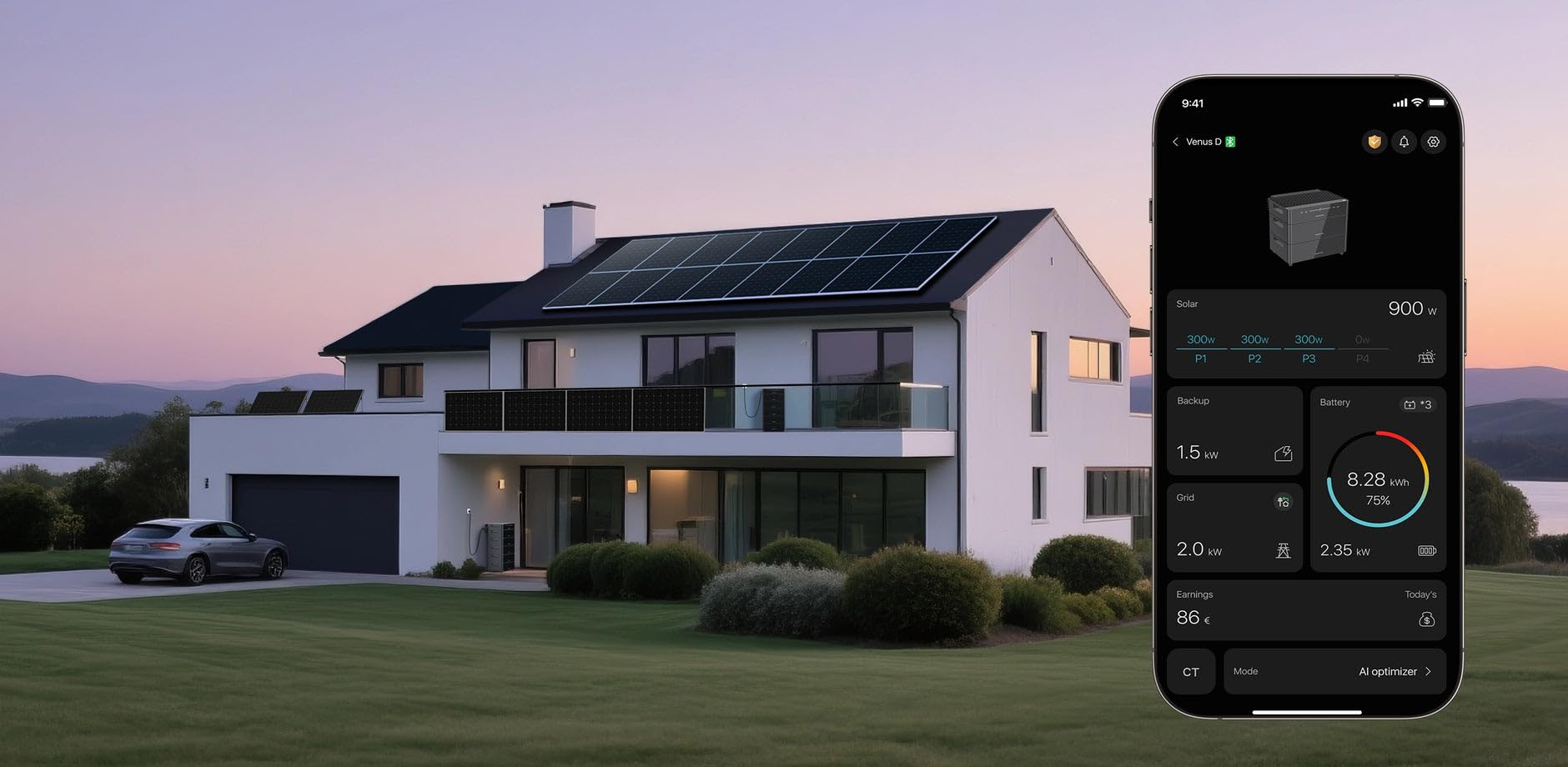 Marstek Venus D + 1 Erweiterungsakku (2,56 kWh) All-in-One Balkonkraftwerk mit Speicher, 4 MPPT für 4 kW Solareingang, 2,2 kW bidirektionale Leistung, EPS <15 ms, 6000+ Zyklen, IP65