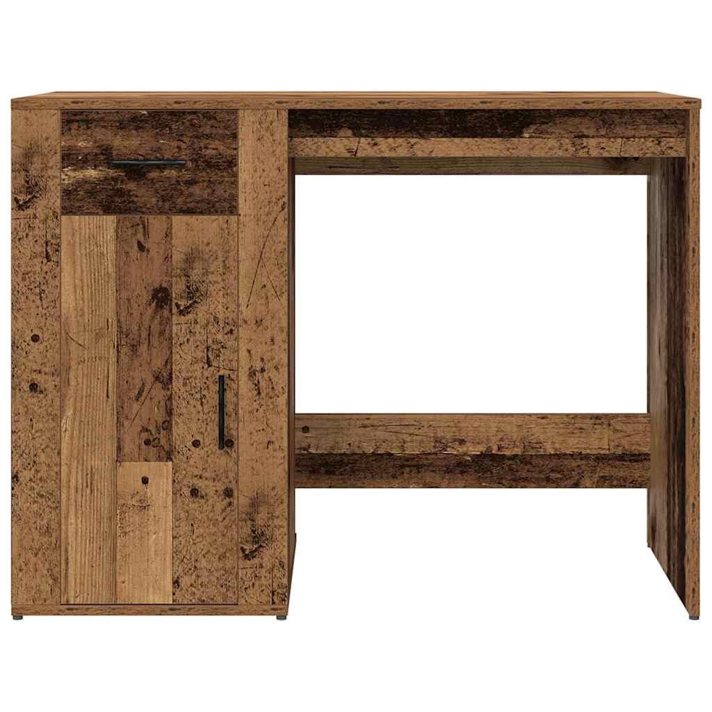 Escritorio de madera recuperada 100 x 49 x 75 cm con cajón, espacio de almacenamiento, estante para oficina, oficina en casa, ordenador y PC, ahorra espacio, ergonómico, para trabajo y