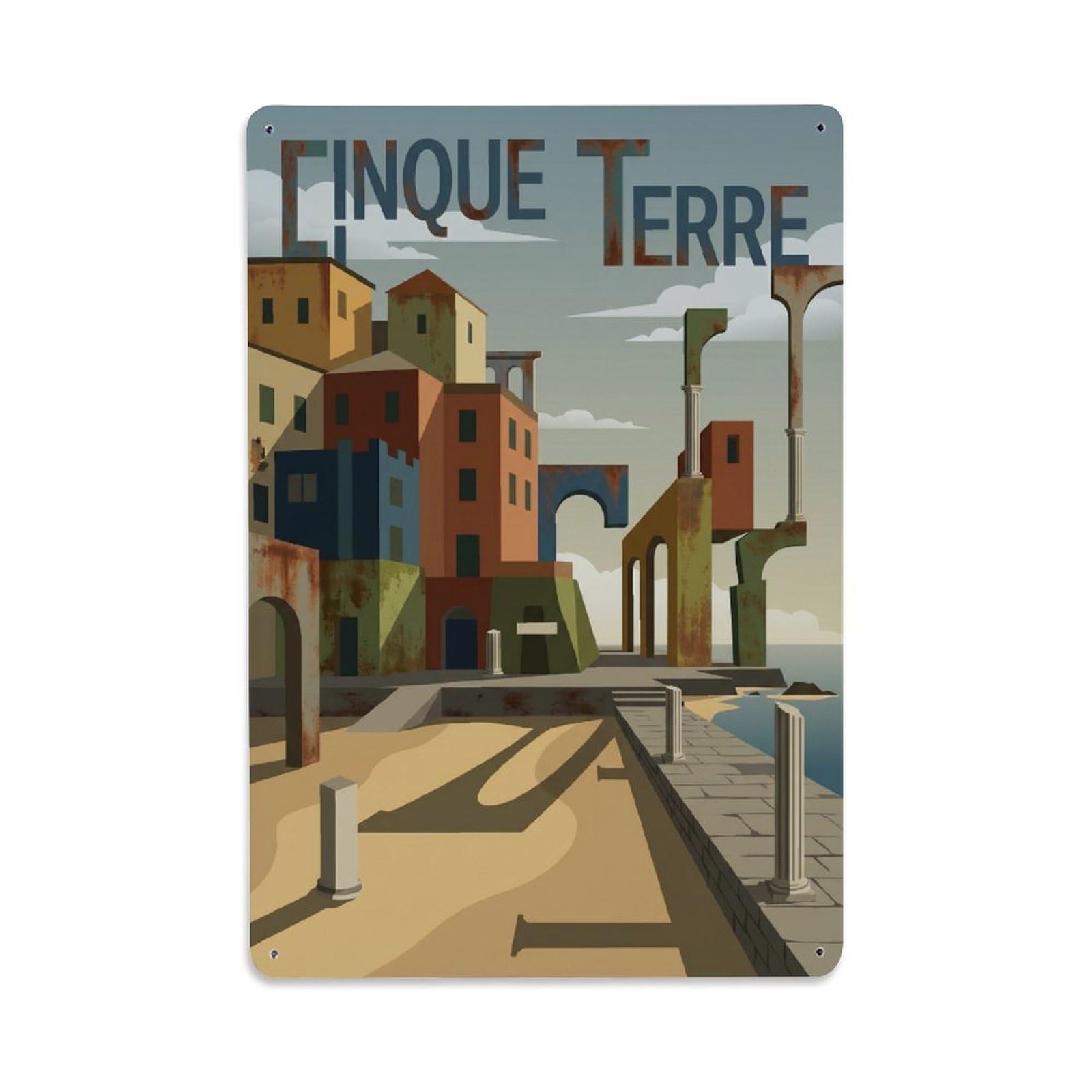 Huiyhb 8X12inch(20X30cm) Vintage Travel Cinque Terre Italy Beach Metal Tin Sign