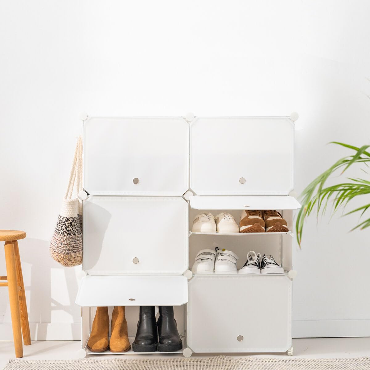 InnovaGoods® Zapatero Modular Portátil, 10 módulos, 18 Compartimentos para 36 pares, Incluye Perchero y Orificios de ventilación, Montaje sin herramientas. mueble zapatero para vestidores, baños, etc.