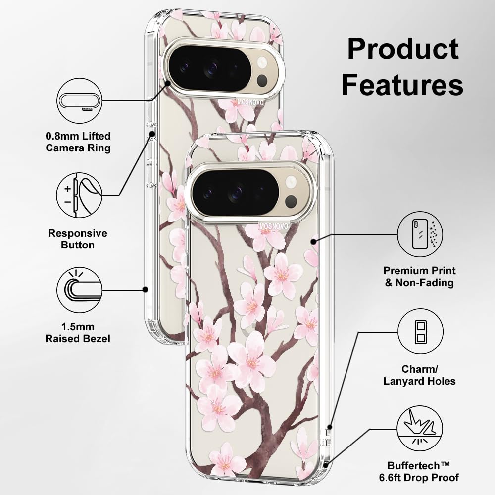 MOSNOVO Case for Google Pixel 10 & Pixel 10 Pro, [Buffertech 6.6ft Military-Grade Drop Protection] [Anti Peel Off Tech] Clear TPU Bumper Phone Case Cover Design - Cute Cherry — view 388