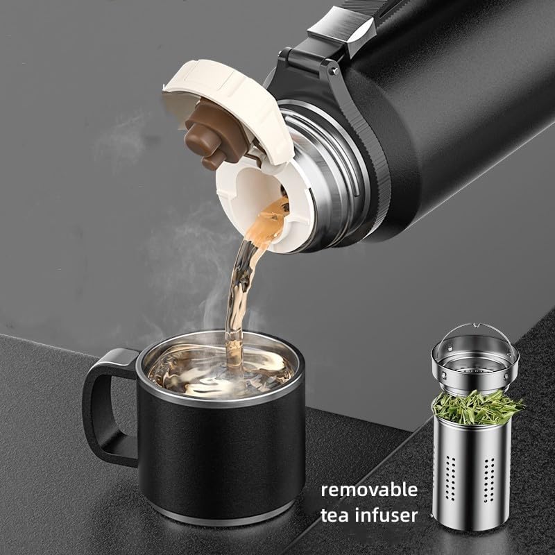 Miniatura 4 de Coffee Thermos - Botella de agua térmica de 50 onzas con asa, vacío de doble pared, botellas de agua de acero inoxidable 1810 para la escuela