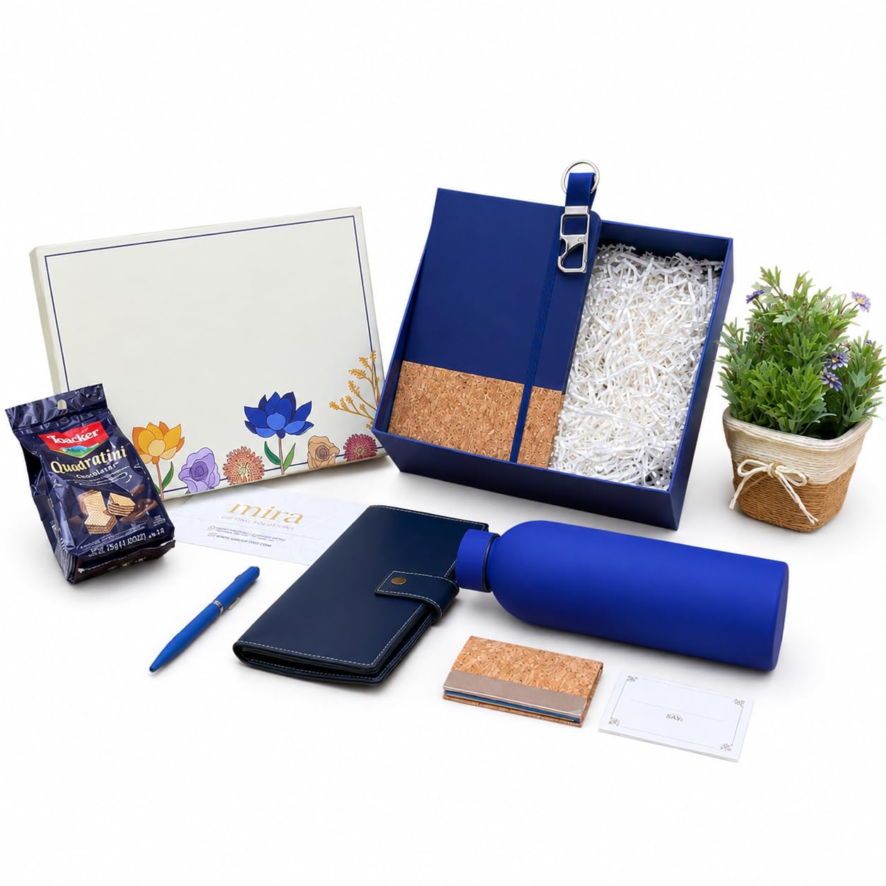 MiRa Gifting Solutions | Blue Executive Gift Hamper | Cork Diary | Matte Insulated Bottle | Passport Holder | Cork Card Holder | Keychain | Pen | Premium Corporate Gifts-picture-18