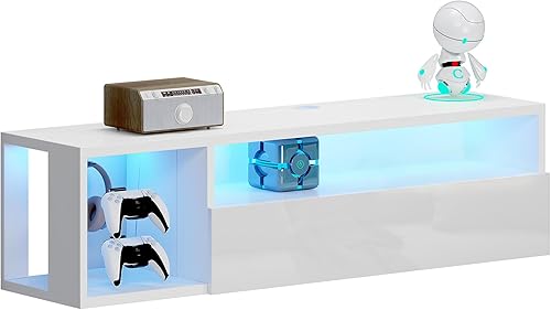 Miniatura 2 de DlandHome Soporte flotante para TV con luz LED, consola multimedia de 39.3 pulgadas, estante flotante para debajo del televisor con estante para