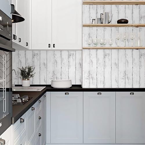 Miniatura 7 de Papel tapiz de madera gris y blanco para despegar y pegar papel tapiz de madera sintética de 177 x 1968 pulgadas papel de contacto de madera blanca