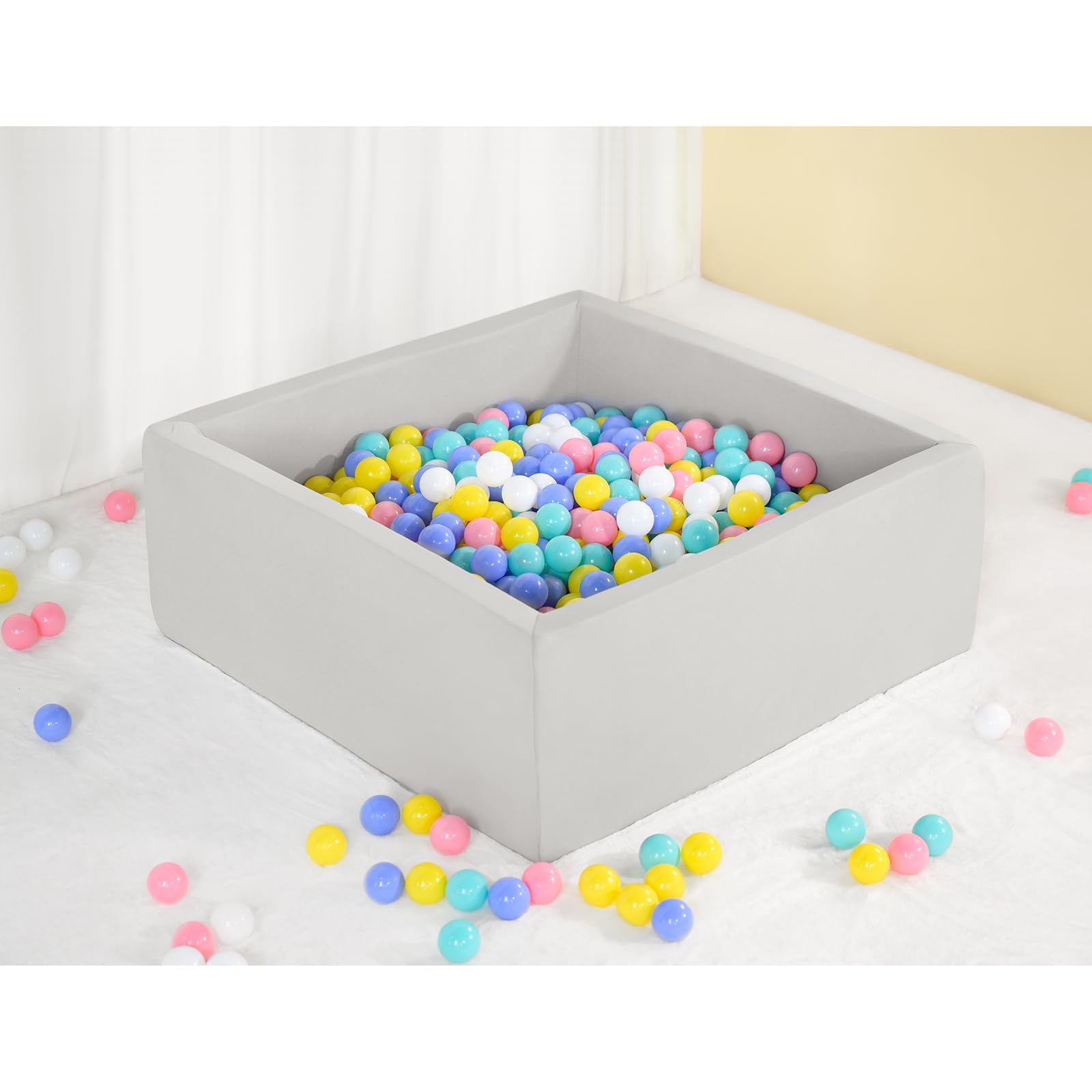 UHAPPYEE Square Ball Pit for Toddlers - Large Soft Foam Ball Pit with Removable Cover, Indoor Memory Sponge Playpen, Balls NOT Included