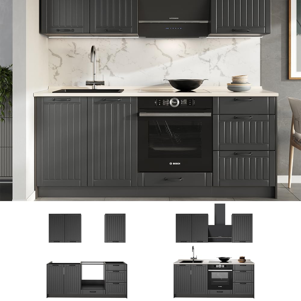 Vicco Singleküche Fame-Line, Dunkelgrau/Anthrazit, 190 cm | AP Anthrazit, zur individuellen Erweiterung mit kompatiblen Modulen