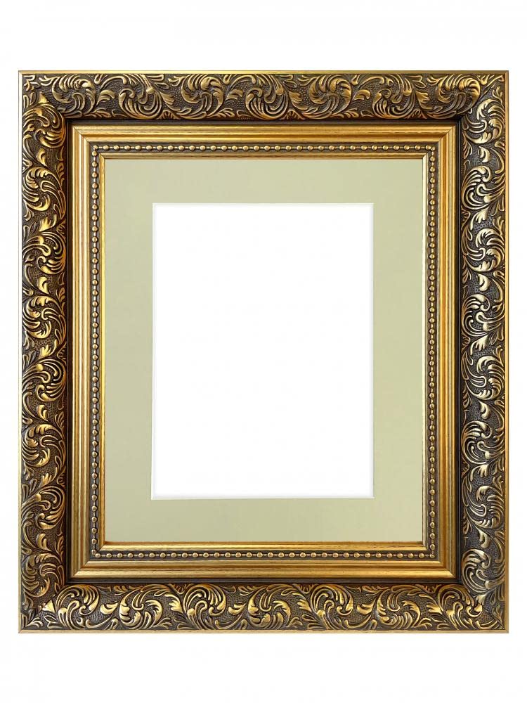 FRAMES BY POST Large Dahlia Gold Picture Photo Frame with Light Grey Mount 30 x 30 cm Image Size 10 x 10 Inch โ image 1