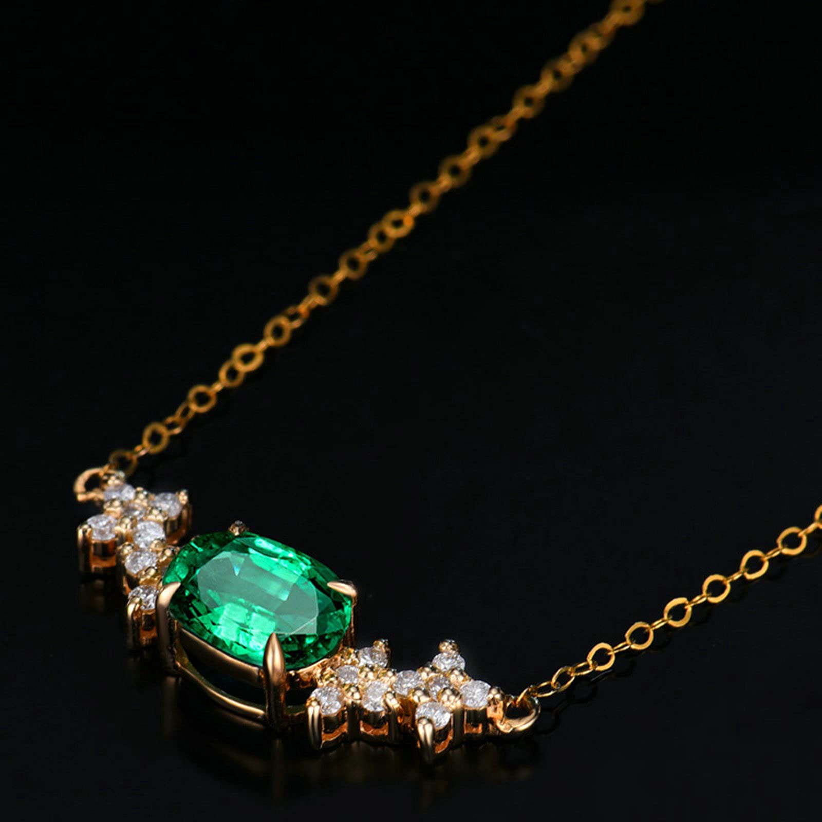 Collar con colgante, flor con esmeralda ovalada creada en laboratorio, oro de 1 quilates de 18 quilates/plata de ley 925, collares con colgante para mujeres y niñas, regalo para el día de la madre/día