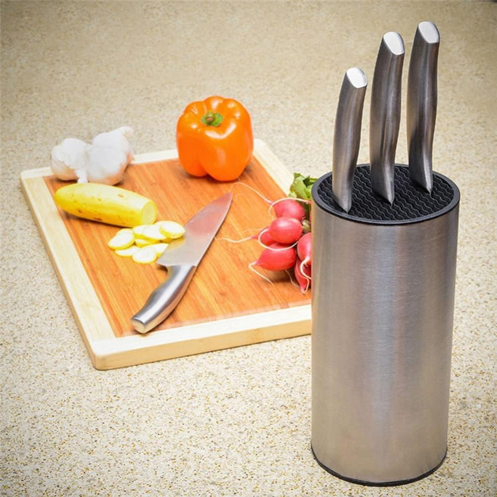 Hemoton Stainless Steel Knife Holder Universal Block Kitchen Tool Organizer Countertop Space Saving Multifunctional Utensil Stand for Home Cooking
