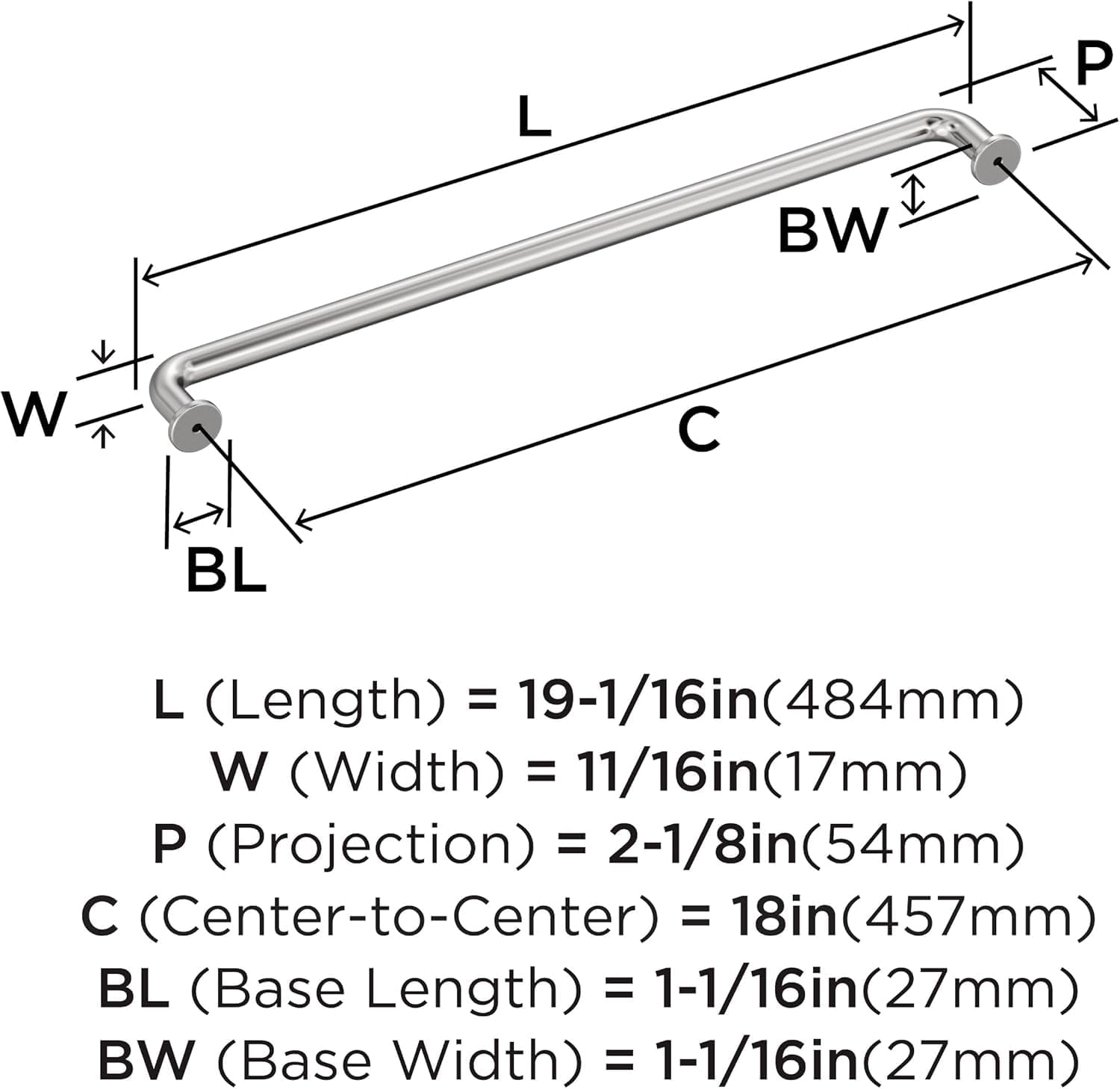 Amerock Factor 18 inch (457mm) Center-to-Center Polished Chrome Appliance Pull, BP3696726