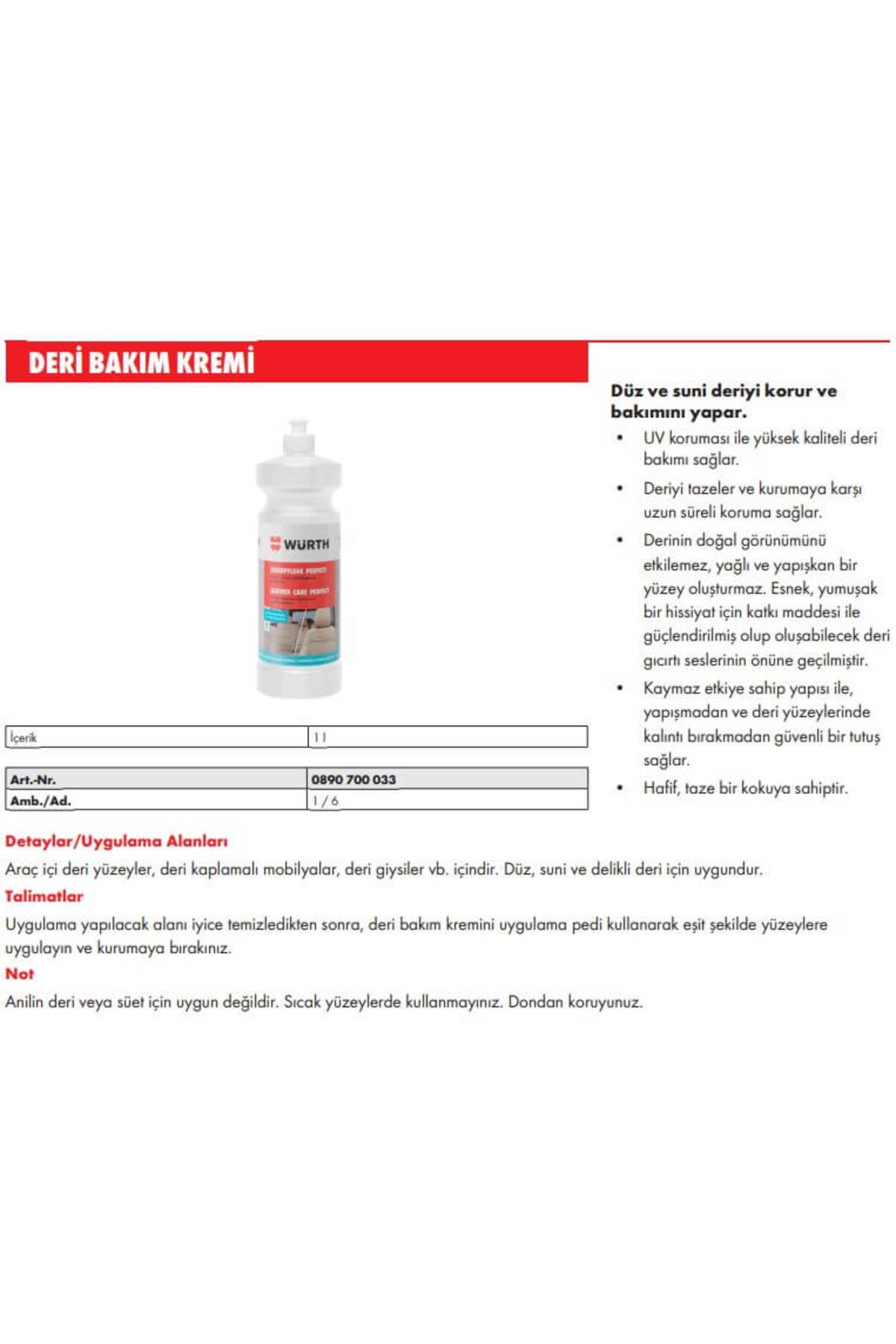 WÜRTH DERİ BESLEYİCİ BAKIM KREMİ 500ML