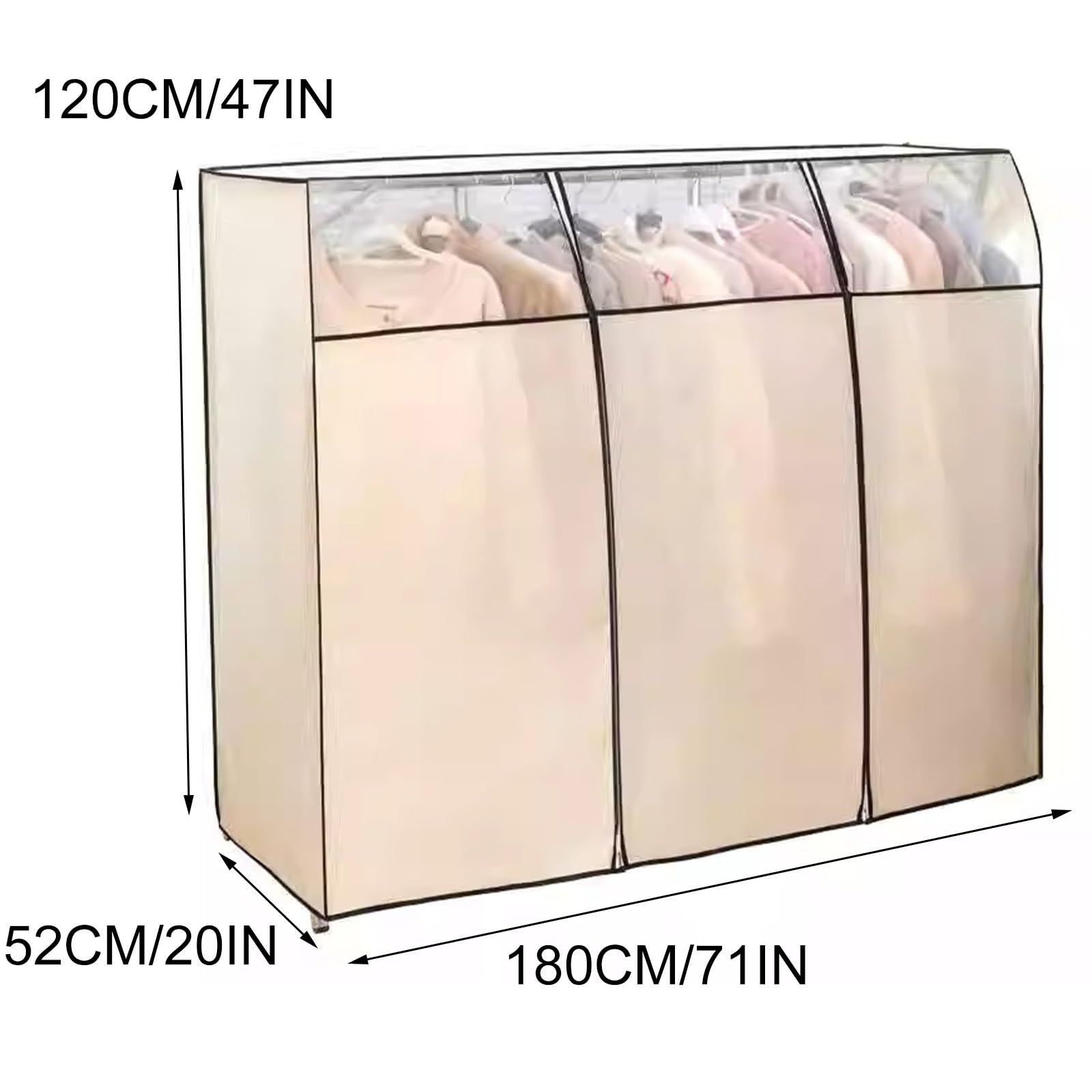 Fundas Ropa Armario de 120 CM de Alto, Funda Burro Ropa de Pie, de Tela no Tejida, Apta para Perchas Tipo X, Sin Barra(180x52x120cm/71x20x47in)