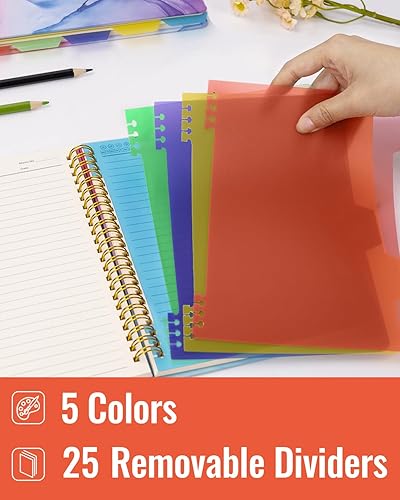 Miniatura 3 de Cuadernos en espiral de 5 materias de tapa dura A5 (8.5 x 5.7 pulgadas), 5 diarios para trabajo, estudio, toma de notas, regalos de 160 páginas80