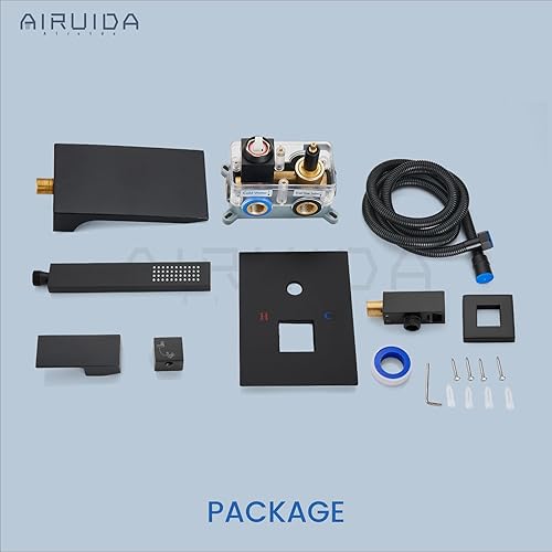 Miniatura 9 de Airuida Grifo de bañera de montaje en pared con boquilla de cascada, grifo de bañera montado en la pared con ducha de mano de una sola manija, juego