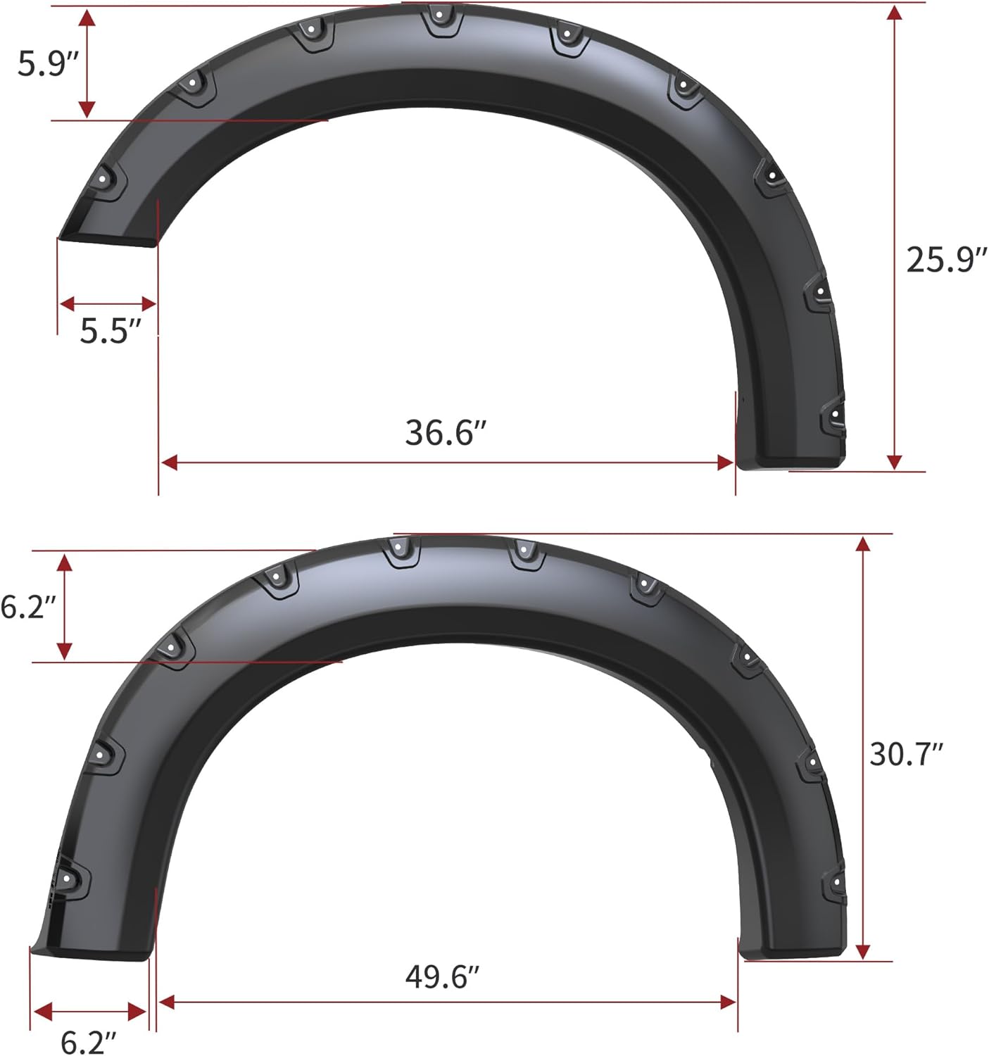 YITAMOTOR Fender Flares, Compatible with 2008-2010 Ford F-250 F-350 Super Duty, Smooth Black Finish Front Rear Wheels Pocket Rivet Style