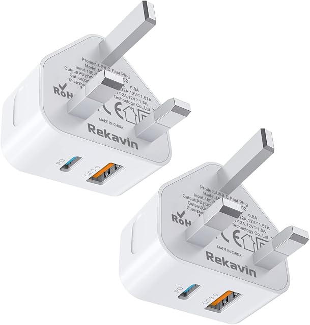 USB C Plug Fast Charger 20W, 2 Pack USB Type C Wall Charge Plug Adapter UK Fast Charging for iPhone 14/14 Pro/14 Pro Max/13/13 Mini/13 Pro/13 Pro Max/12/12 Mini/12 Pro Max/11/11 Pro/iPad Pro/Samsung