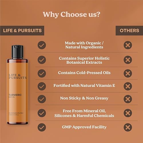 Miniatura 2 de Life & Pursuits Aceite corporal de cúrcuma (6.76 onzas líquidas), aceite de masaje Ayurveda para la piel, hecho con aceite de coco orgánico, aceite