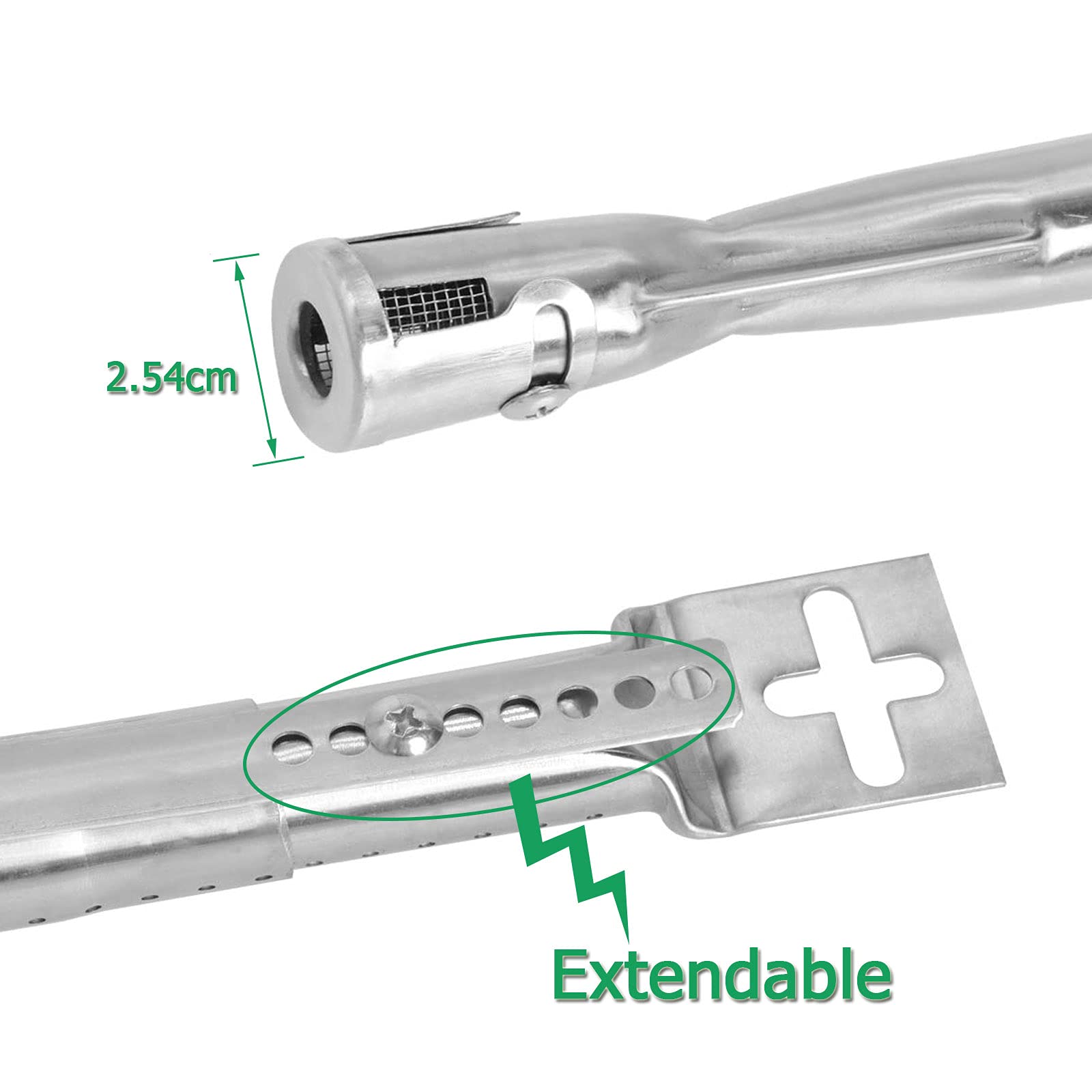 Well Grill Quemador Universal para Parrilla de Gas, Tubo de Quemador de Acero Inoxidable, Pieza de Repuesto para Barbacoa Weber, Uniflame, Ajustable de 35,5 cm a 48,3 cm (Cola Redonda)