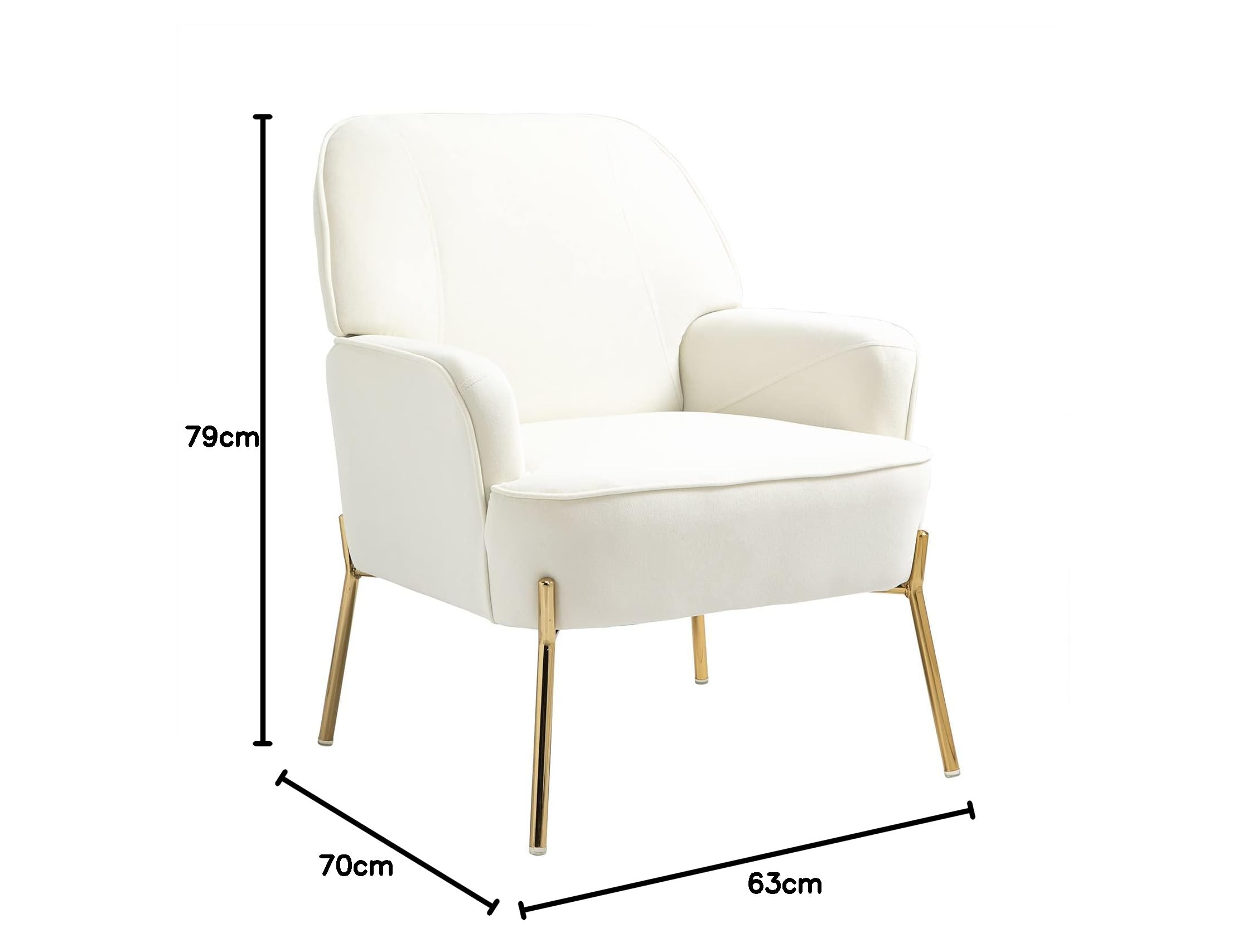 SEPNINE Poltrona Salotto in Velluto, Poltroncina Camera da Letto, Sedia da Soggiorno in Stile Scandinavo con Gambe Dorate, Super Confortevole, Capacità Fino a 135 kg (Bianco)
