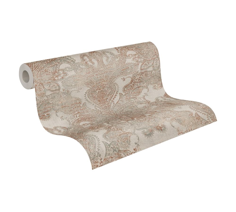 Livingwalls Travel Styles Non-Woven Wallpaper, Vintage Wallpaper in Beige and Grey