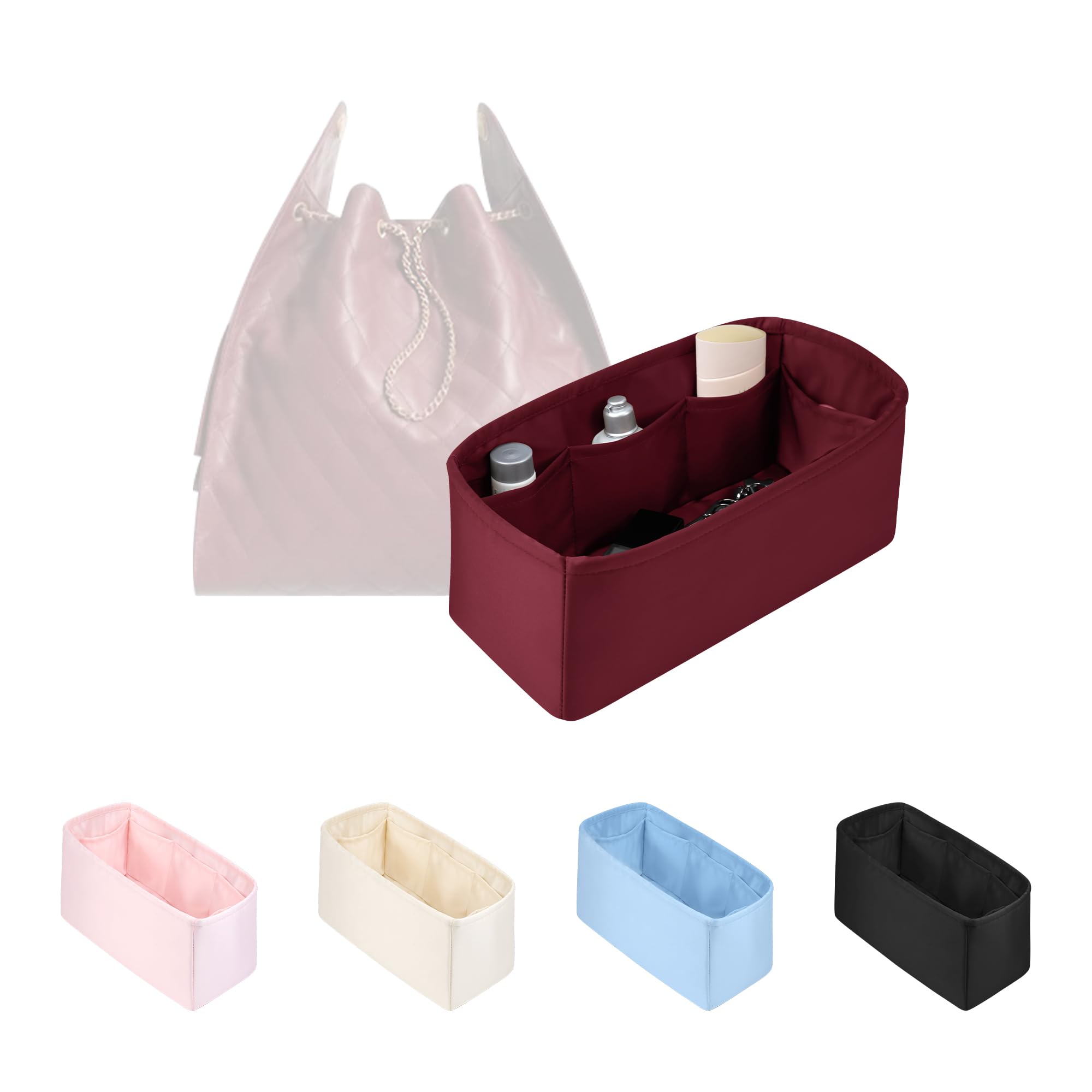 Photo 1 of Purse Organizer Insert, Satin & Lightweight Fabric with Inside Pockets to Keep Your Items Neatly Stored, Portable for Commute, Travel, and Shopping, Fits Chanel 25 Bag Medium(Rouge H, 25 Medium)