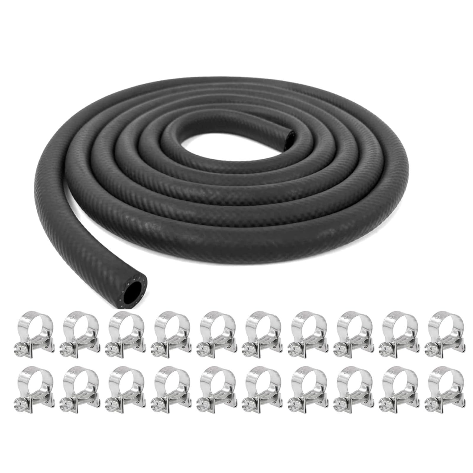 KOSIDA 10 FT Fuel Line Hose 5/16"(8mm) NBR Rubber Gasoline Tube with 20 Hose Clamps suit for Golf Cart Snowmobile Motorcycle ATV Tractor Cars Lawn Mowers Marine Boat Outboard (5/16" A set)