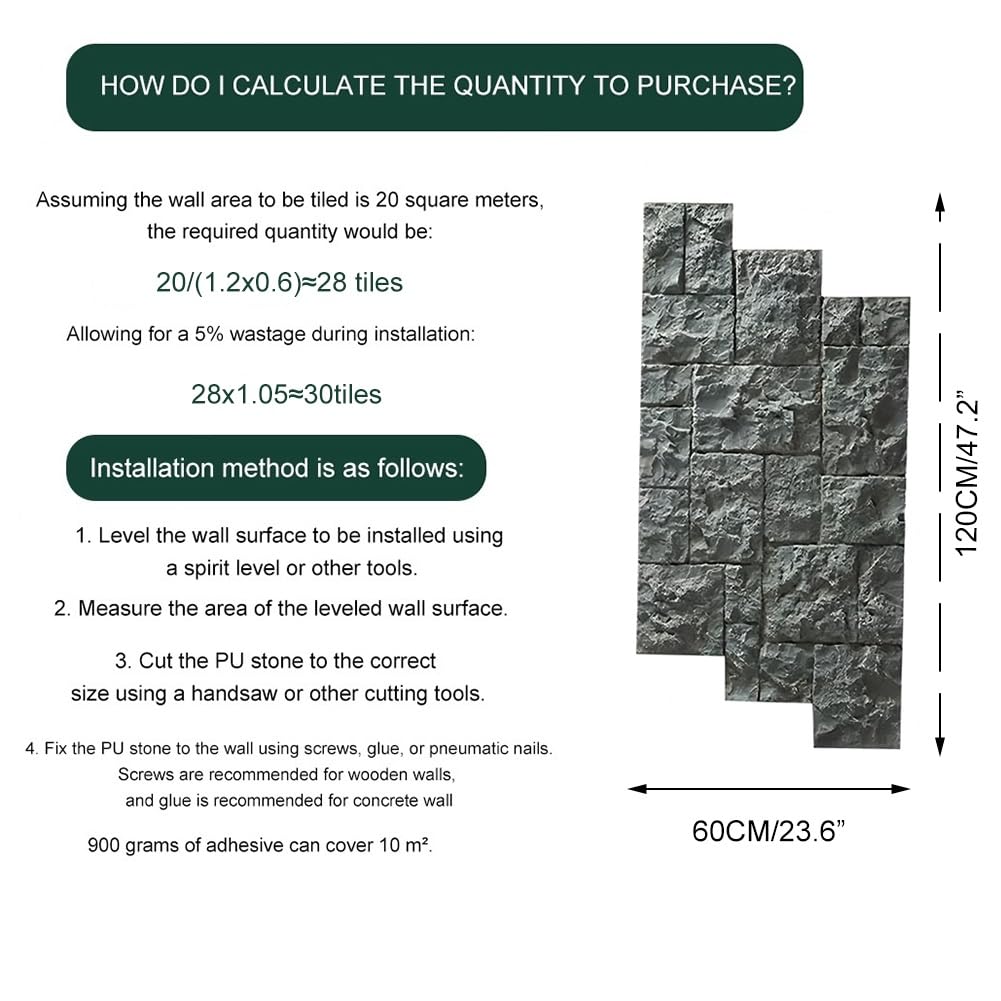 Paneles de Pared con Efecto Piedra, Paneles de imitación de Piedra - Revestimiento de Pared 3D para Paredes Decorativas Interiores y Exteriores, Marcos de chimeneas, decoración de Patios - T
