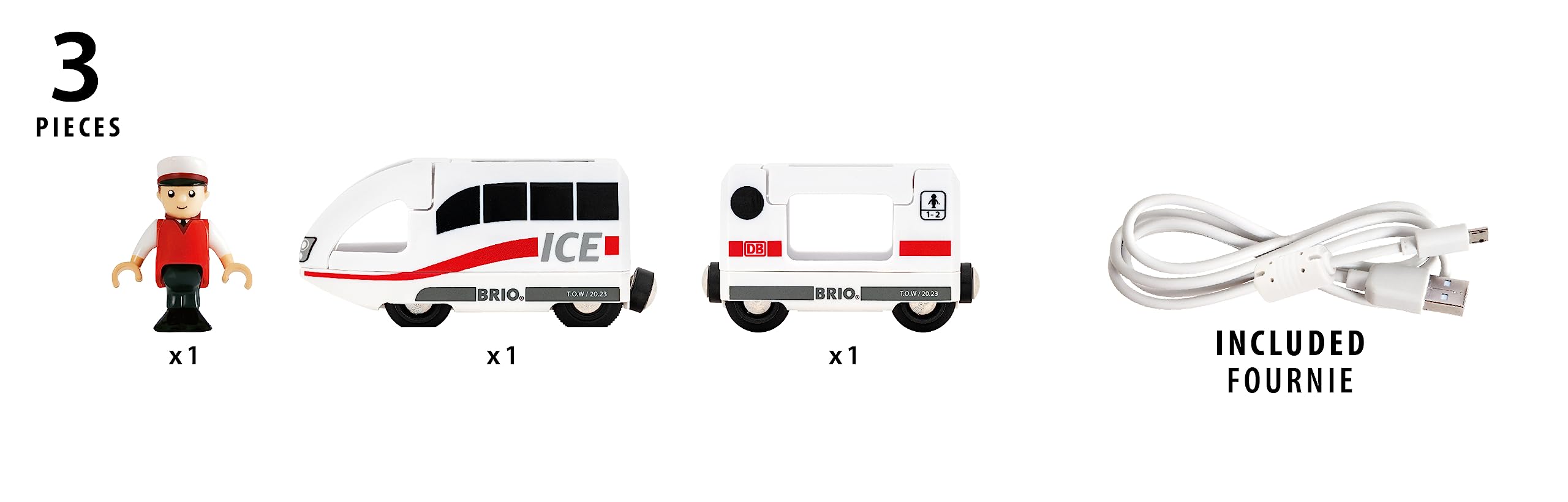 BRIO World - 36088 Pociągi świata Pociąg na baterie ICE & Brio 63359900 Klasyczna Lokomotywa Z Usb (63359900) Bezpieczna Zabawka Dla Dzieci Powyżej 3 Lat