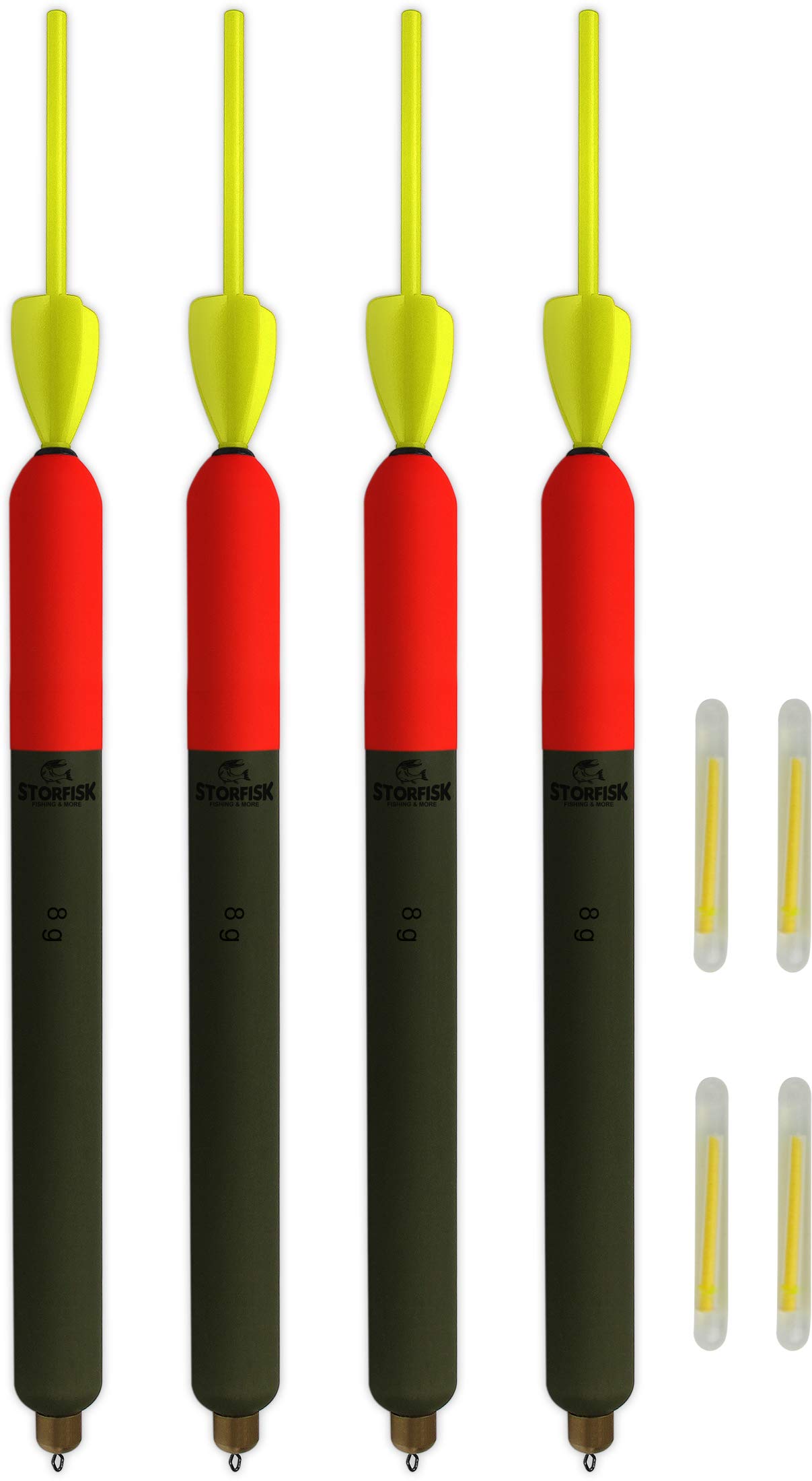 Storfisk Set 4 Galleggianti Professionali Per Pesca Predatori – Con Mini Luci Incluse, Portata 6-15g