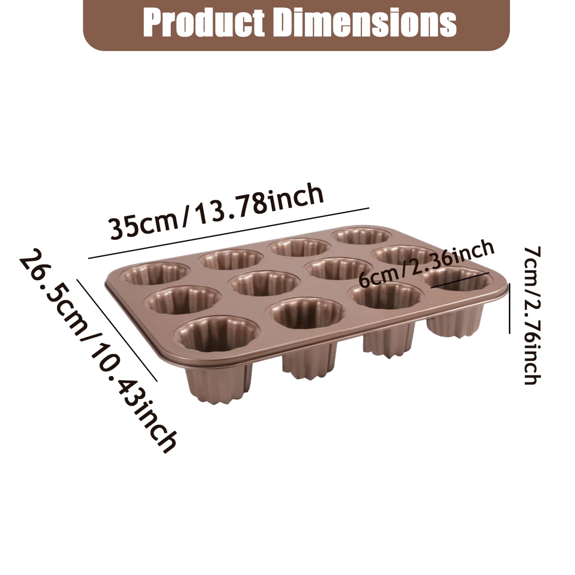 Moldes de Canele, Molde de cañón de Acero de Carbono de 13.7x10.4 Pulgadas, Molde de Canal de 12 cavidades, moldes para Hornear para Pan de Pan de Pan canneles