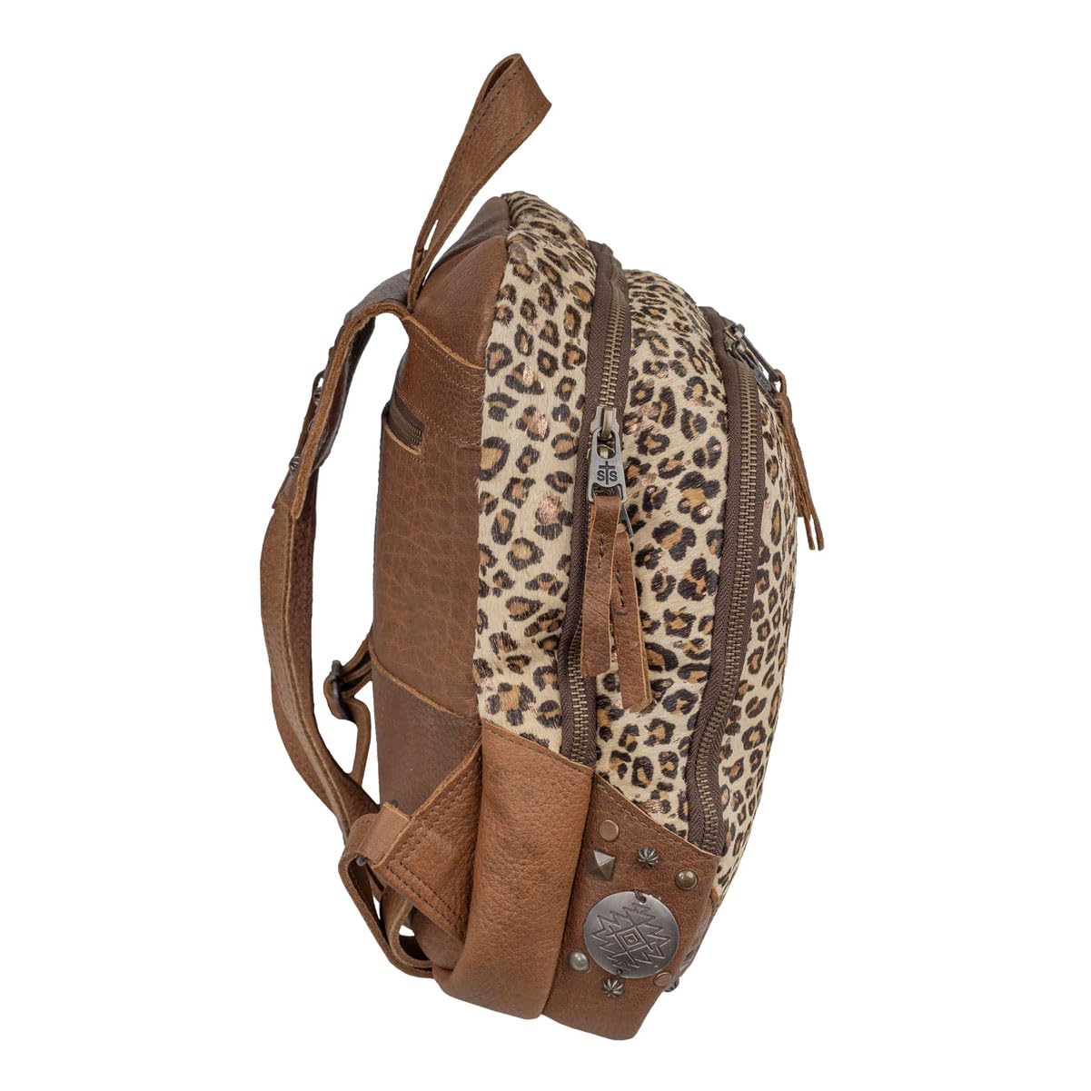 STS Ranchwear Womens Great Plains Mini Leopard Print/Brown Leather Backpack OS