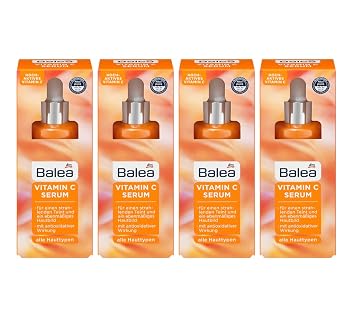 balea vitamin c serum for an even complexion and radiant complexion with antioxidant effect pack of 4 (4 x 30 ml) 120 ml