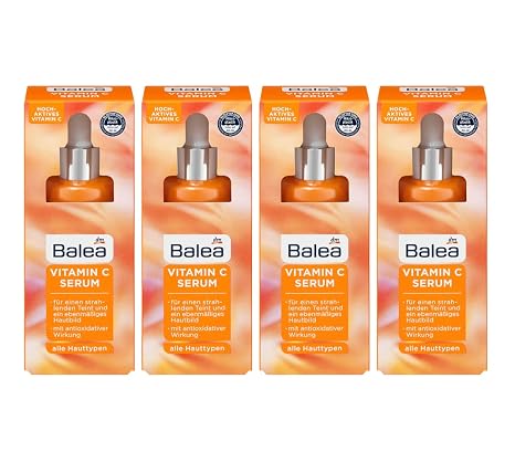 balea vitamin c serum for an even complexion and radiant complexion with antioxidant effect pack of 4 (4 x 30 ml) 120 ml