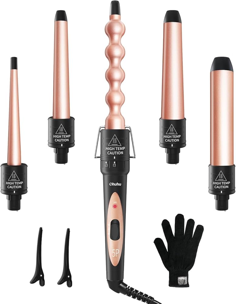 5 in 1 Curling Iron Wand Set, Ohuhu Upgrade Curling Wand With 5Pcs